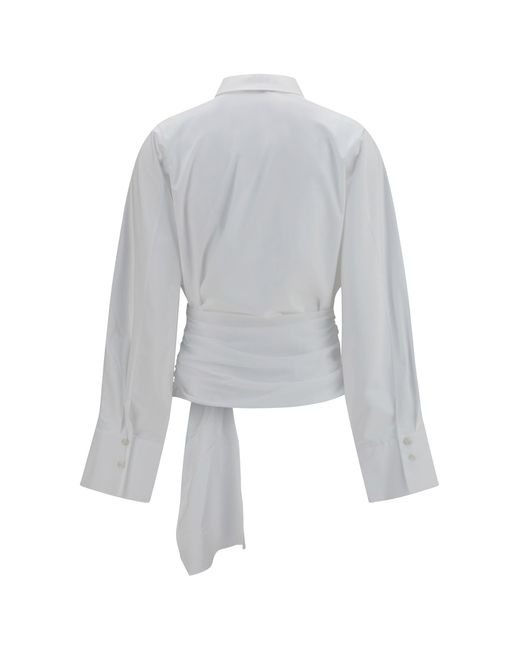 7FOR White Waist-Knot Shirt Cotton