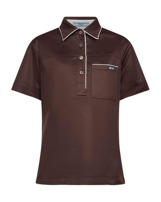 Prada Brown Ebony Lisle Cotton Polo Shirt Natural (Veg)