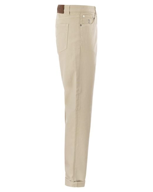 Brunello Cucinelli Natural Five-pocket Traditional Fit Trousers In Light Comfort-dyed Denim for men