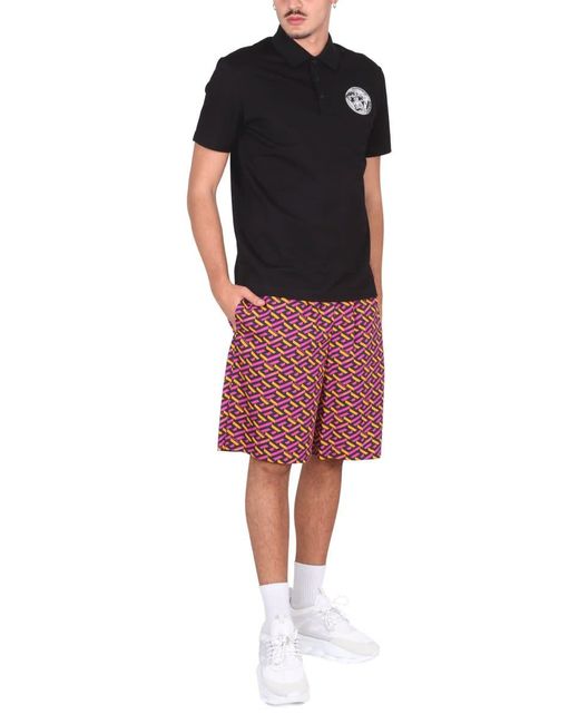 Versace Red Shorts With La Greca Print for men