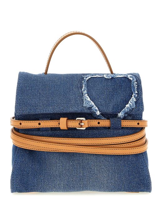 Moschino Blue Denim And Leather Shoulder Bag