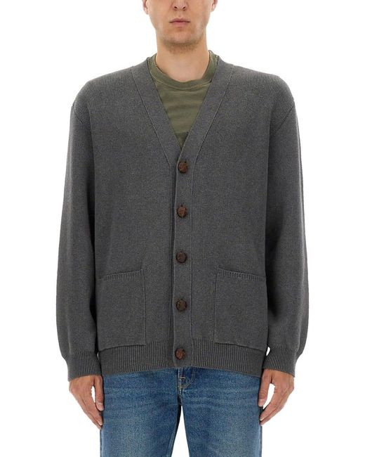 Golden Goose Deluxe Brand Gray Relaxed Fit V-Neck Cardigan With Bold Lettering for men