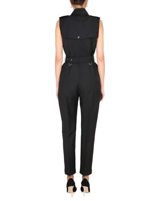 Burberry Black Double Breasted Belted Waist Overalls