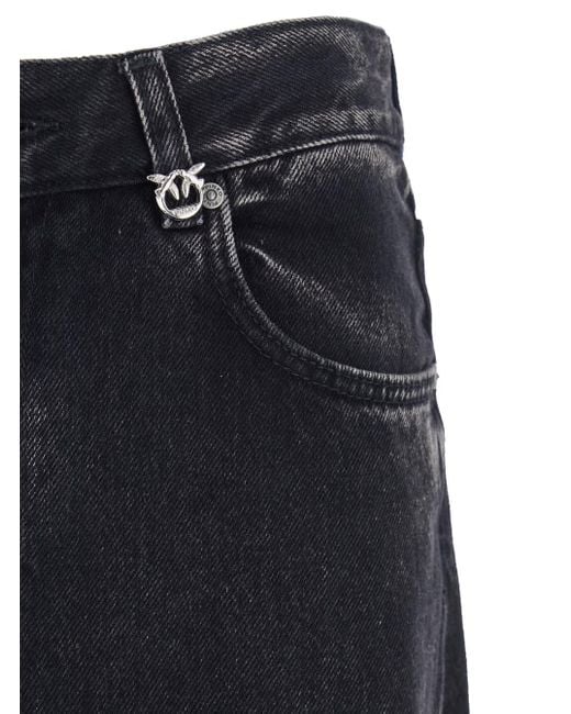 Pinko Blue Wanda Jeans With Logo Plaque On The Loop And Turn-Up Hem