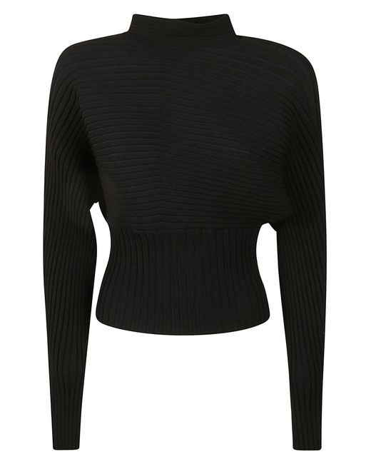 Tory Burch Black Ribbed Dolman Sleeve Sweater