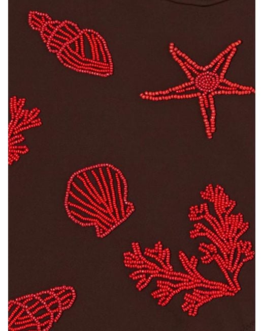 Mc2 Saint Barth Red One-Piece Swimsuit With Marine Embroidery Polyamide Swimwear