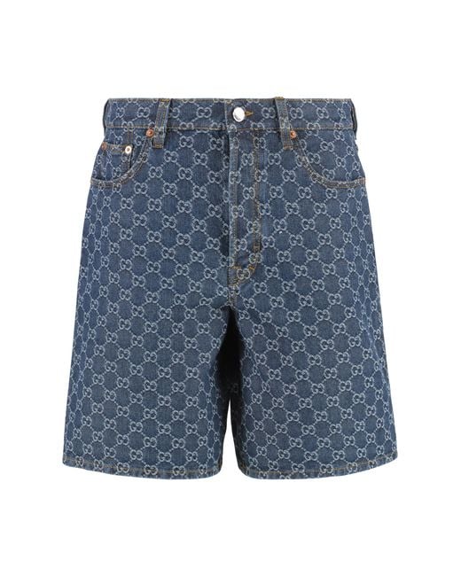 Gucci Blue Jacquard Logo Shorts