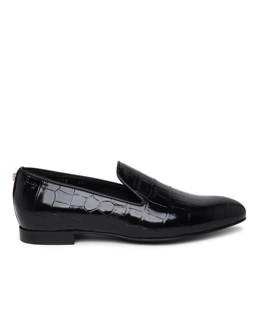 Versace Black Crocodile-effect Leather Loafers for men