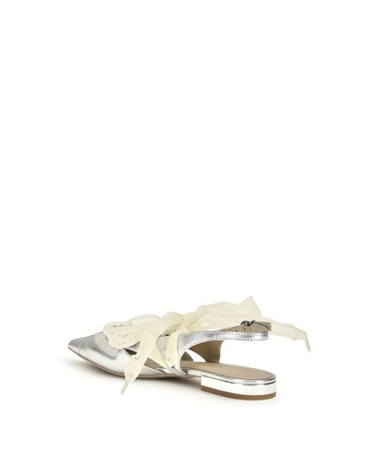 Pinko White Metallic Leather Gianira Ballerinas Calf Bos Taurus