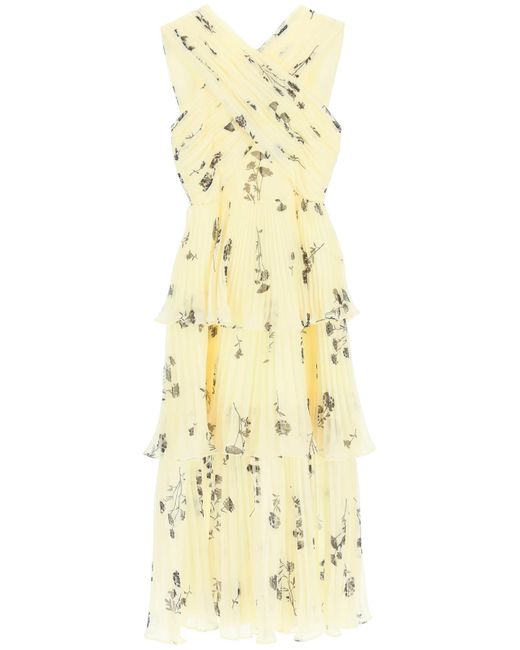 Self-Portrait Tiered Chiffon Dress in Pastel Yellow (Yellow) (Yellow ...
