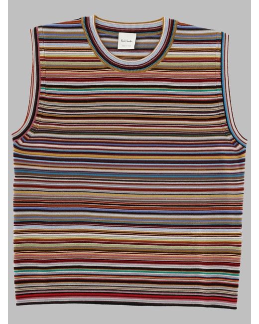 Paul Smith Multicolor Sleeveless Merino Vest Signature Stripe Wool Waistcoats & Gilets