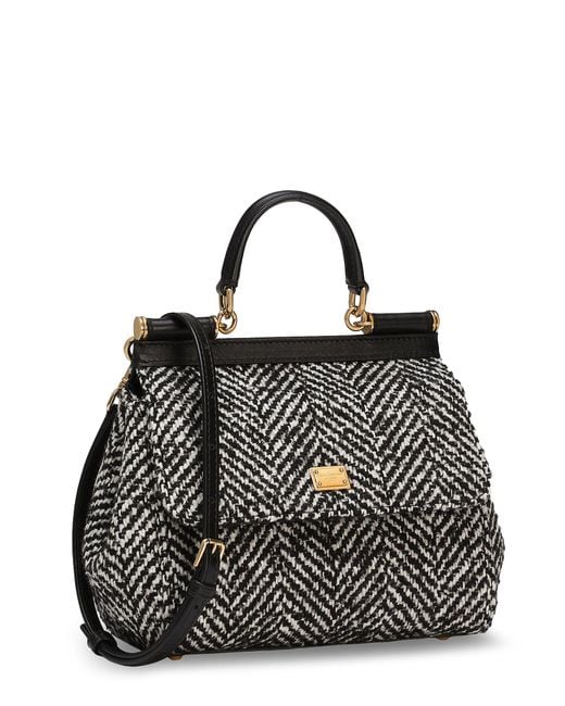 Dolce & Gabbana Black Sicily Medium Chevron Fabric Shoulder Bag