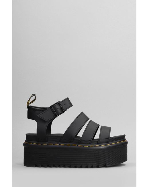Dr. Martens Gray Blaire Quad Wedges In Black Leather