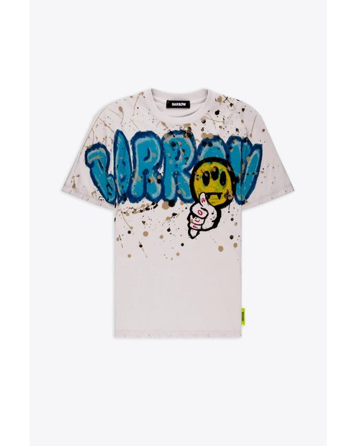 Barrow Blue Jersey T-Shirt Off Cotton T-Shirt With Graffiti Logo And Smile Print