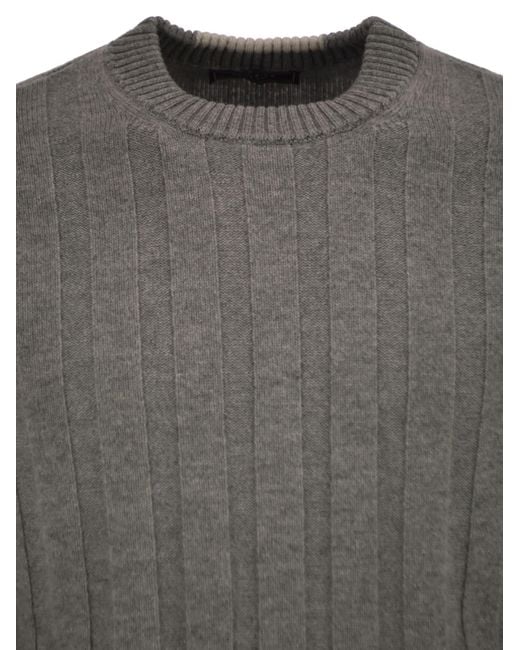 Peserico Gray Wool And Cashmere Ribbed Jumper for men