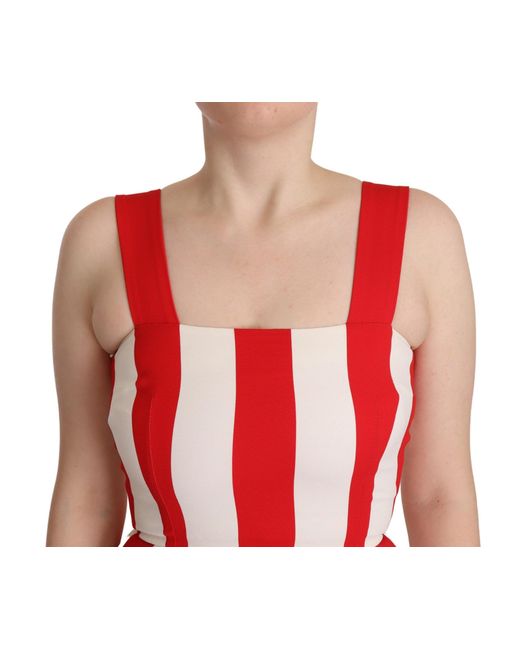 Dolce & Gabbana Red Elegant A-Line Striped Shift Dres