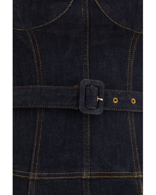 Self-Portrait Blue Denim Flared Midi Dress Cotton; Polyester; Elastane