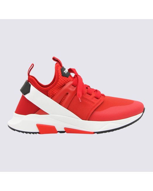 Tom Ford Red Canvas, And Leather Alcantara Sneakers for men
