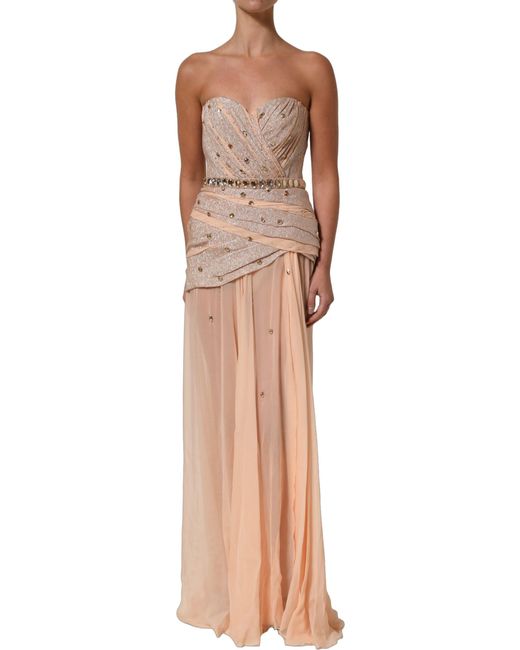 Dolce & Gabbana Pink Nude Embellished Strapless Evening Gown Dress