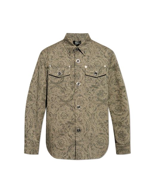 Versace Green Barocco Jacquard Long-Sleeved Overshirt for men