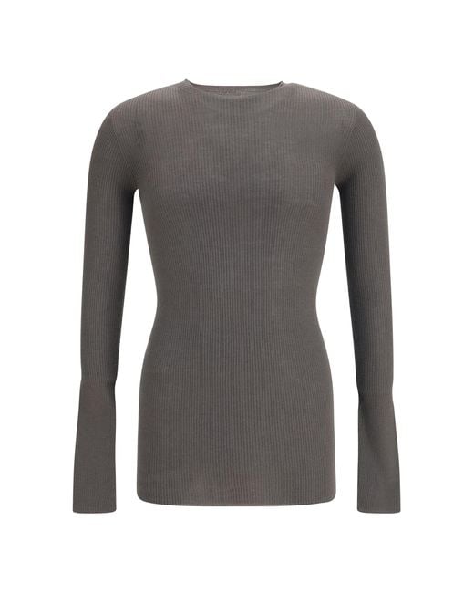 Rick Owens Gray Slim Ribbed Long-Sleeve Sweater Merino Wool Ovis Aries for men