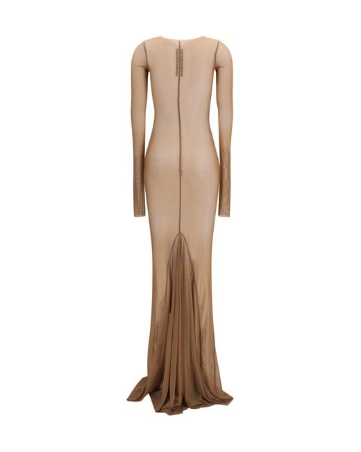 Rick Owens Natural Long Transparent Tulle Dress Polyamide; Elastane