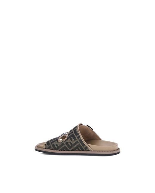 Fendi Brown Calf Leather Bos Taurus Flat Sandals for men