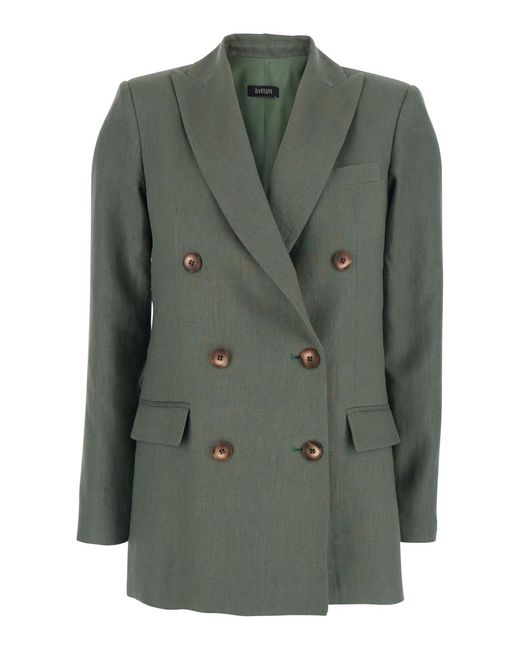Le Plain Green Double-Breasted Jacket With Peak Revers