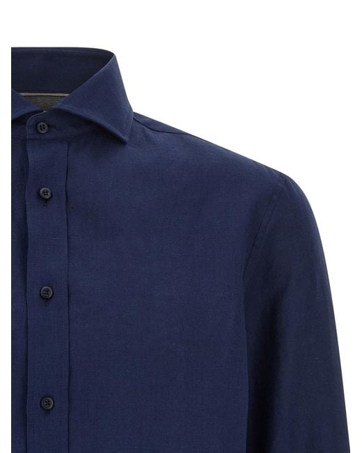 Brunello Cucinelli Blue Linen Blouse for men