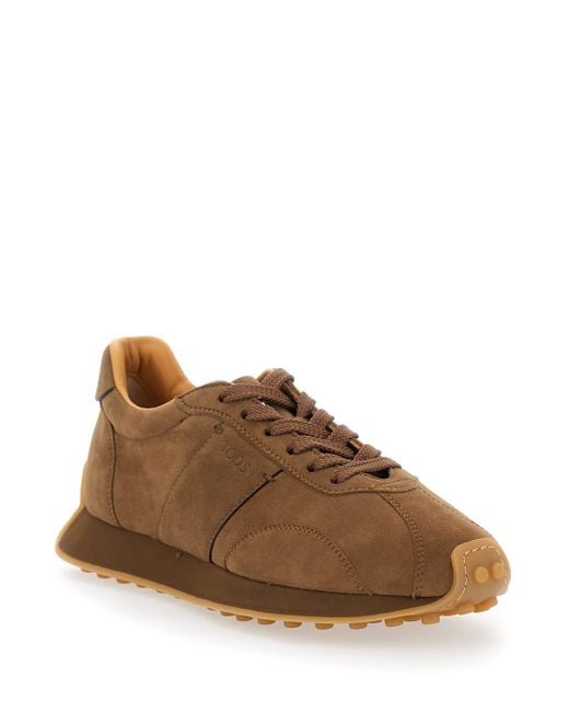 Tod's Brown Low Top Sneakers With Cleat Details On Heel And Sole