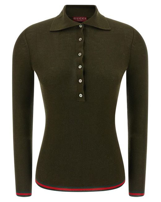 Gucci Green 'Nastro Web' Polo Shirt