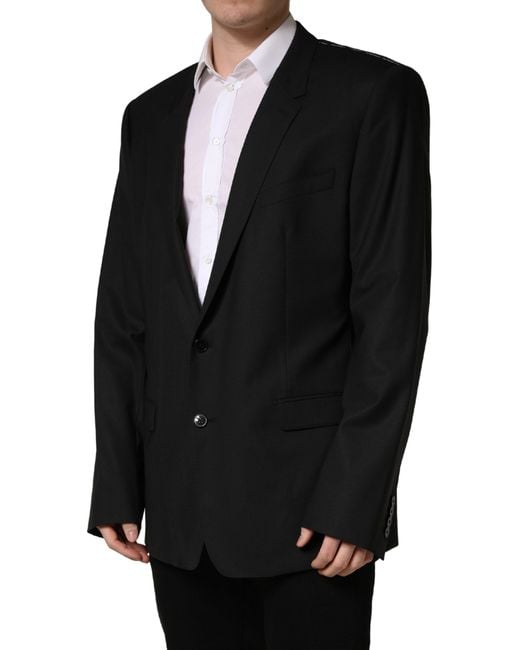 Dolce & Gabbana Black Single Breasted 2 Button Suit Jacket Elastane Virgin Wool for men