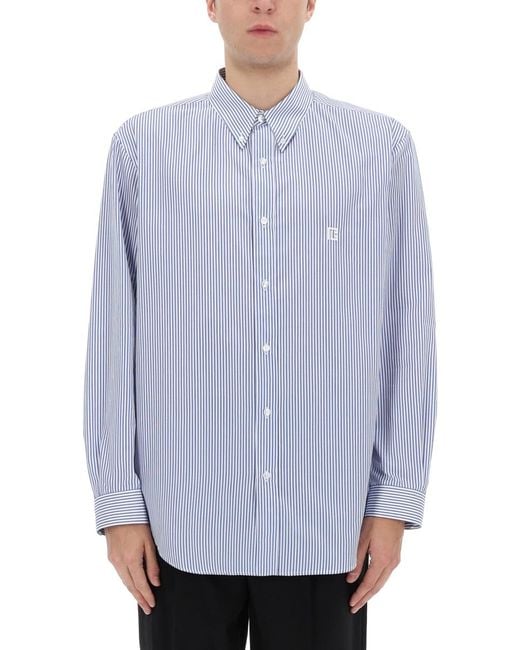 Balmain Blue Logo Shirt Cotton for men