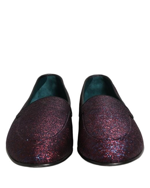 Dolce & Gabbana Purple Glitter Lurex Logo Dress Loafers Shoes Leather for men