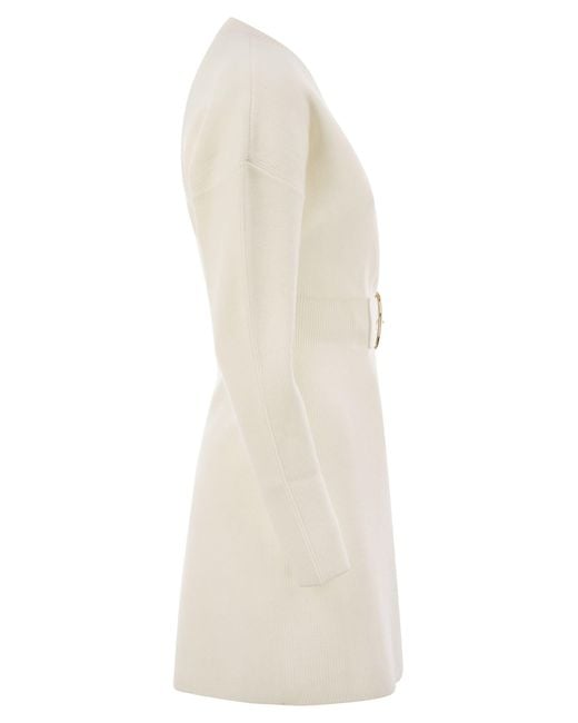 Elisabetta Franchi White Viscose Manteau Dress With Maxi Buckle