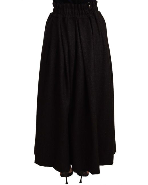 Dolce & Gabbana Black Elegant High Waist Maxi A-Line Wool Skirt