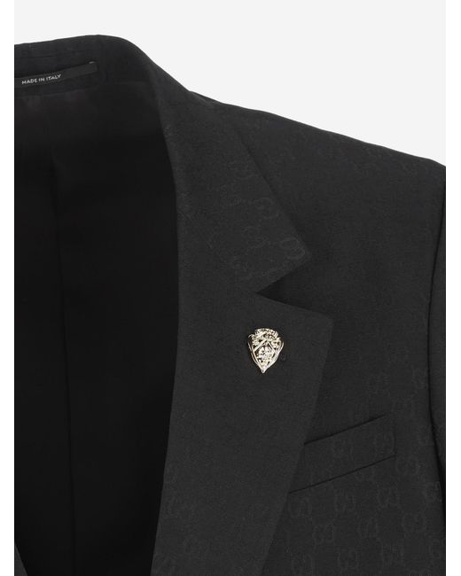 Gucci Black Gg Pattern Wool Blend Jacket Polyester for men
