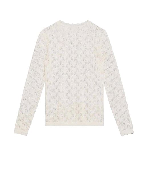 Isabel Marant White Obeline Perforated Alpaca Blend Sweater