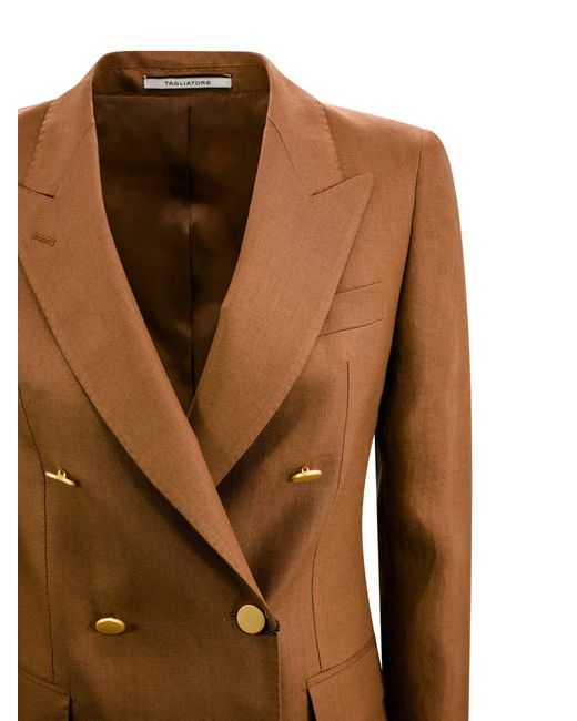 Tagliatore Brown Full Suit With Double-Breasted Blazer With Peaked Lapels And Straight Pants