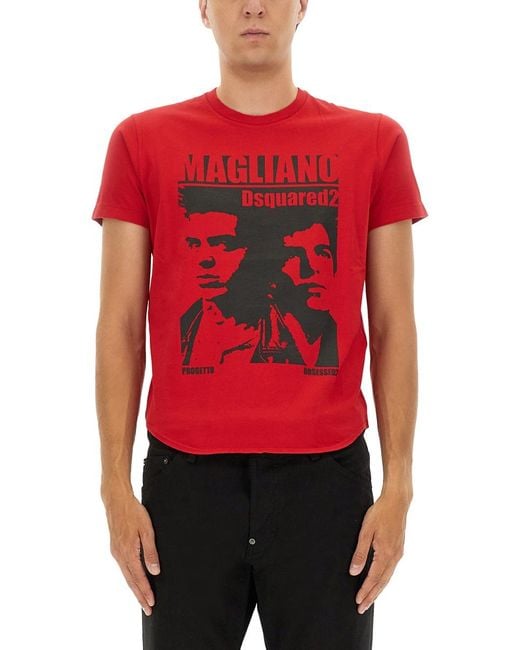 DSquared² Red T-Shirt With Print Cotton T-Shirts for men