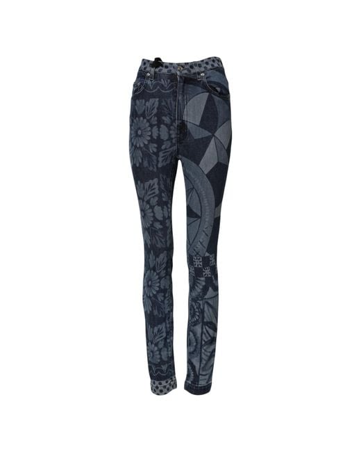 Dolce & Gabbana Blue Printed Denim Slim Jeans
