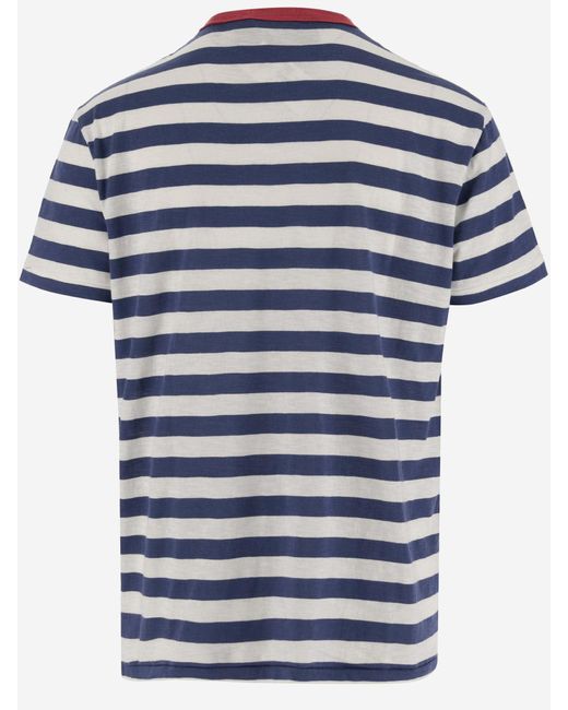 Polo Ralph Lauren Blue Cotton T-Shirt With Striped Pattern And Logo for men