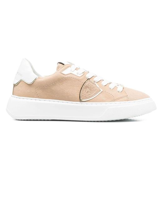 Philippe Model Beige Leather Temple Sneakers in White | Lyst