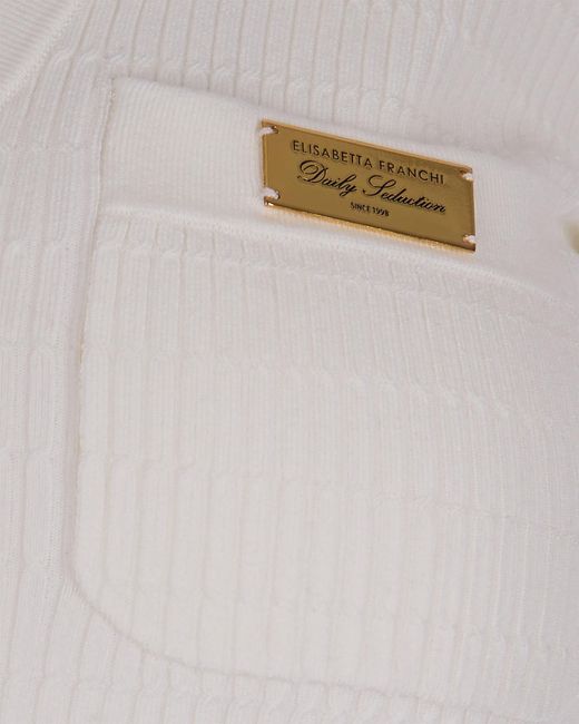 Elisabetta Franchi White Ribbed Knit Top Lypase Jumpers