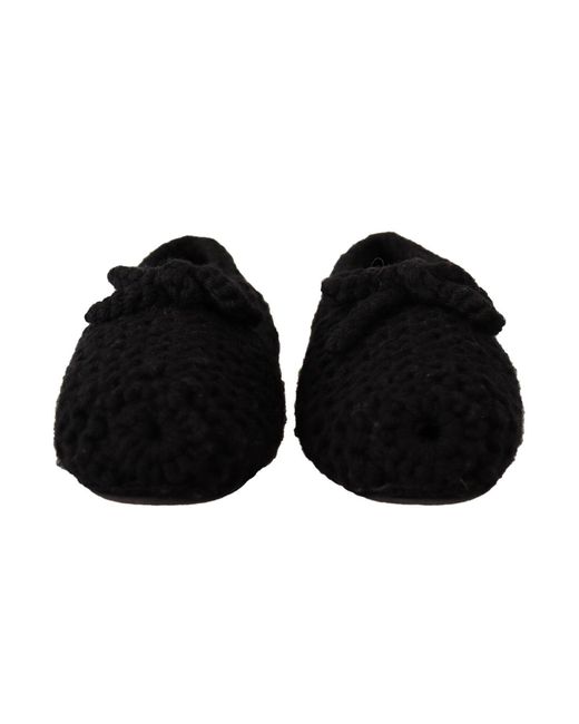 Dolce & Gabbana Black Elegant Wool Knit Ballet Flats
