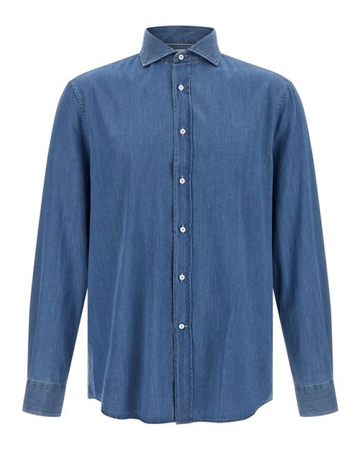Brunello Cucinelli Blue Cotton Blouse for men