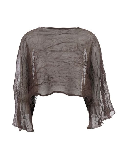 Antonelli Gray Arnica Top With V-Neck And Short Sleeves Silk For Metallic Fiber Tops