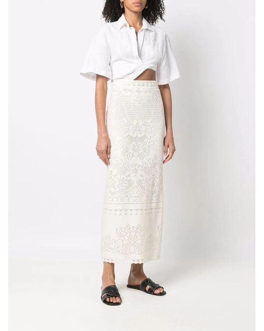 Valentino White High-Waisted Heavy Lace Skirt