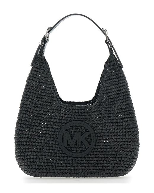 MICHAEL Michael Kors Black Small Shoulder Bag Nolita With Leather Logo On Front And Raffia Intreccio Design For Polypropylene