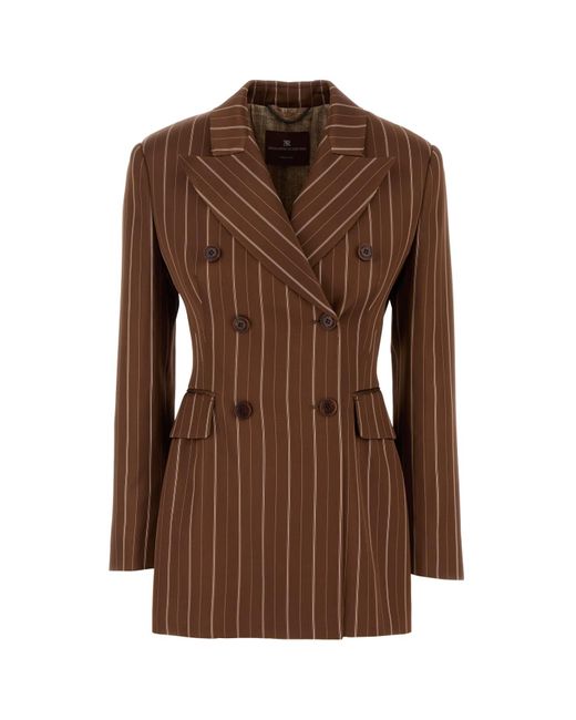 Ermanno Scervino Brown Double-Breasted Jacket Gessato
